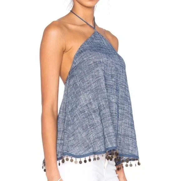 Line & Dot Denim Halter Top With Sequin Bottom Size XSmall - Picture 2 of 7